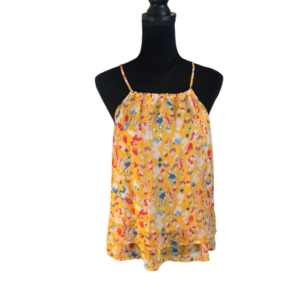 Eclair NWT summer yellow print flowing layered bohemian tank top size large